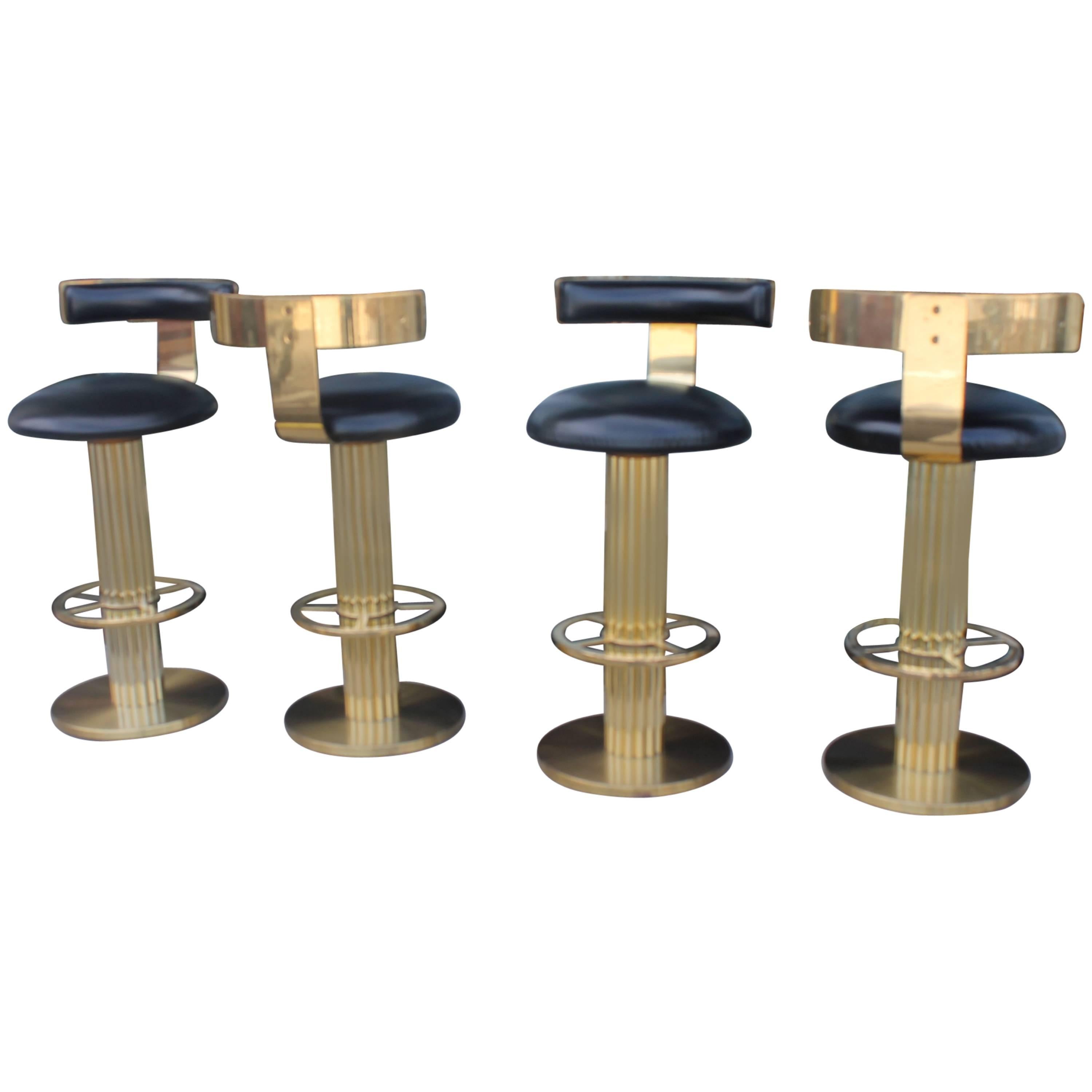 Vintage Set Four Swivel Brass Excalibur Barstools Bar Stools Design for Leisure