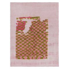 Alfombra turca vintage con motivos geométricos verdes y rosas  Rug & Kilim
