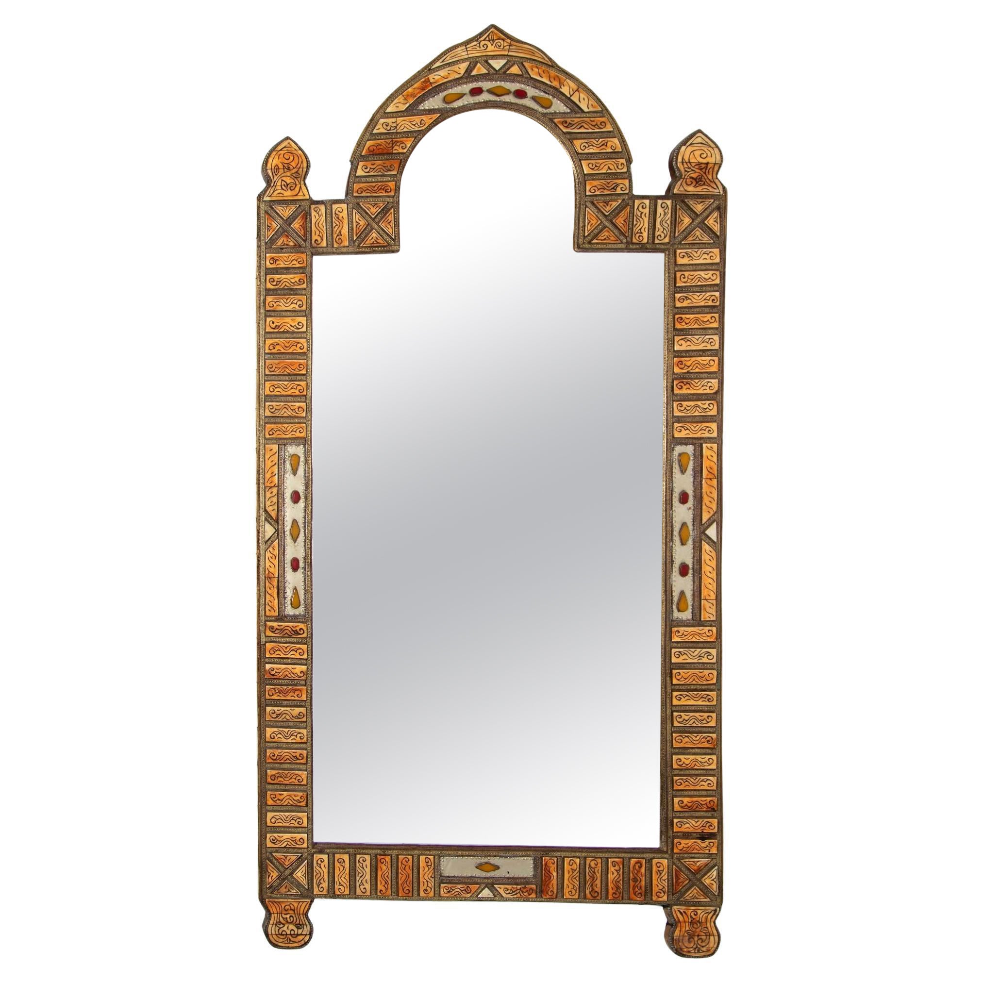 Large Moroccan Arched Mirror Bone Amber Inlaid