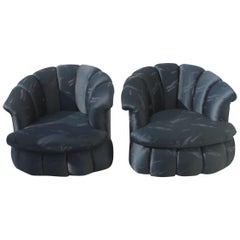 Swivel Chairs Pair of Vintage Tufted Tub Barrel Arm Pouf Hollywood Regency