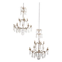 Pair Italian Louis XV Style Gilt Bronze & Glass Chandeliers, mid 19th century