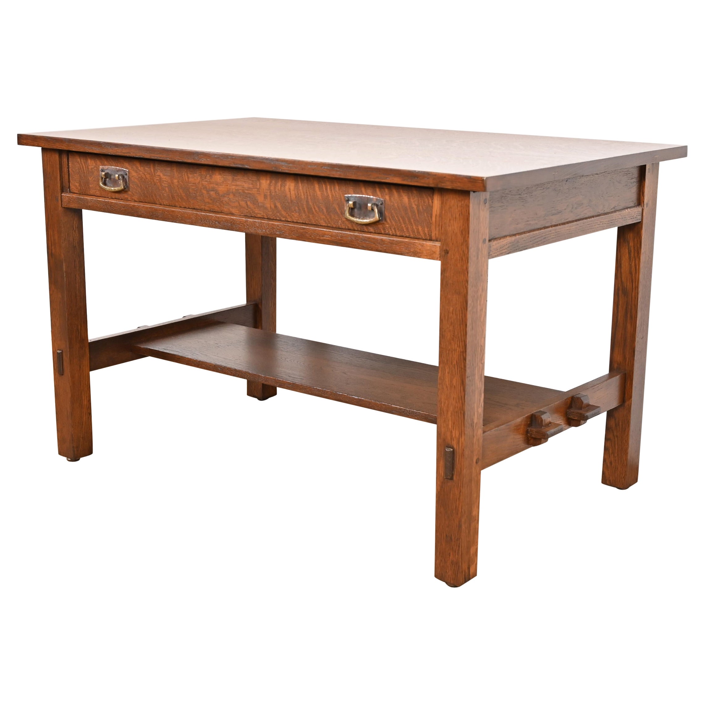 Scrivania o tavolo da biblioteca Stickley Antique Mission Arts & Crafts in Oak