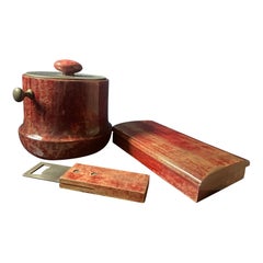 Set de Accesorios de Bar Aldo Tura Rojo: Hielera, Abrebotellas y Caja para Puros