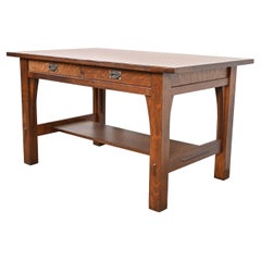 Table de bureau ou de bibliothèque antique Mission en chêne Arts & Crafts Gustav Stickley