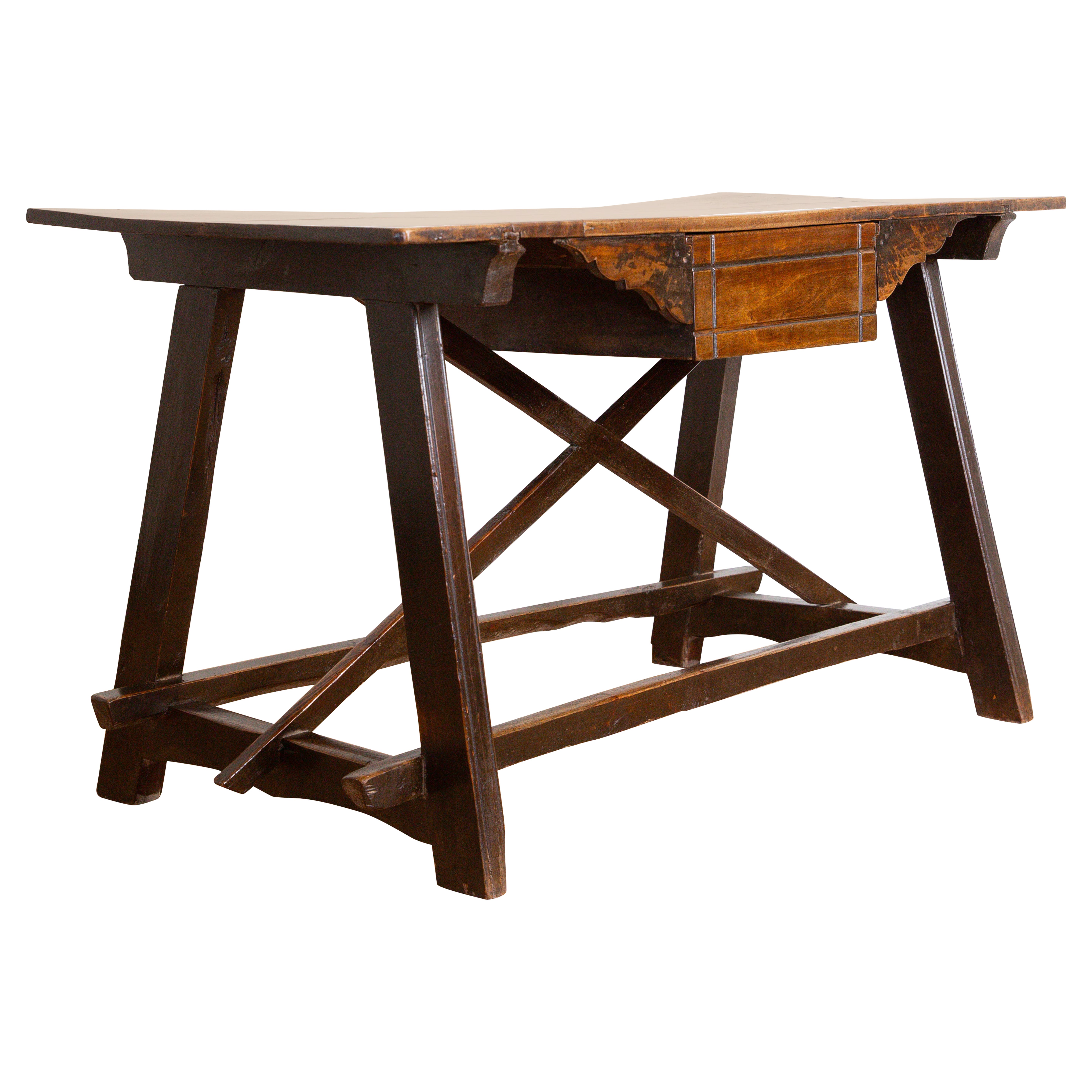 Spanish Baroque Period Walnut 1-Drawer Desk or Work Table, Late 17th Century