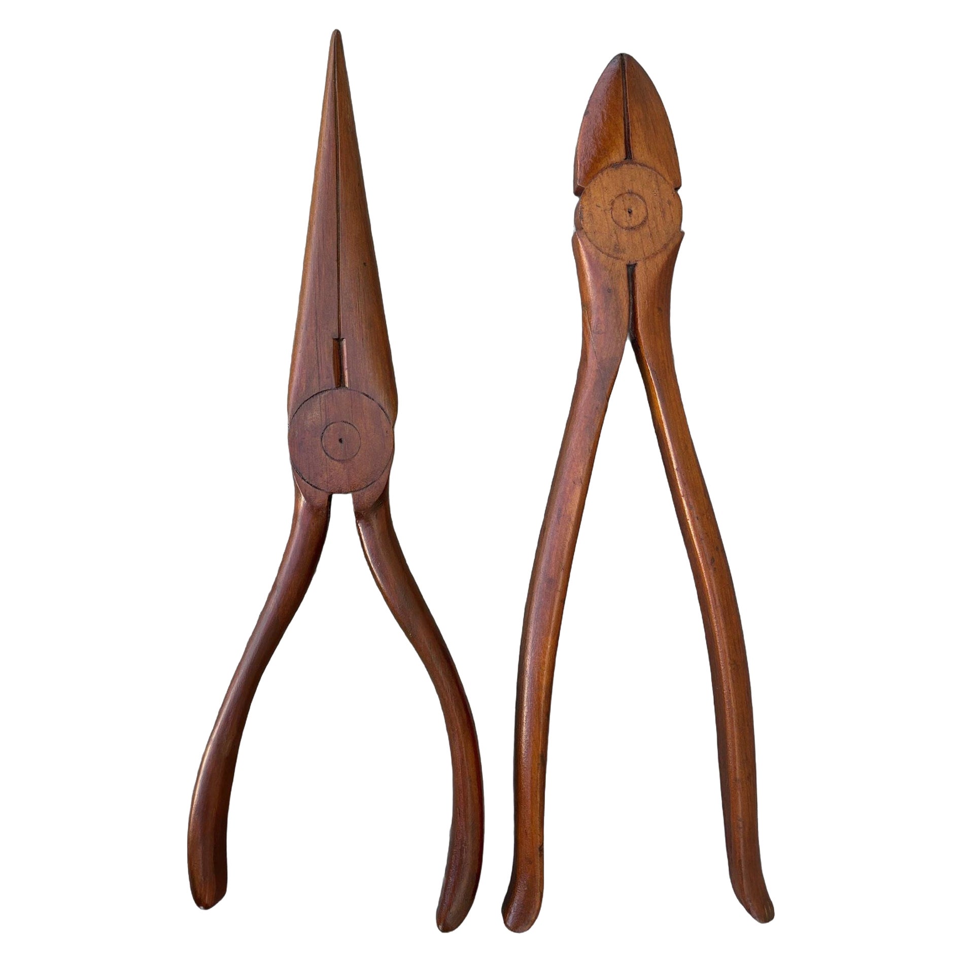 19" Rustic Edwardian Mahogany Needlenose and Cutting Pliers Wall Art For Sale