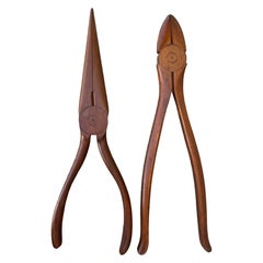 Antique 19" Rustic Edwardian Mahogany Needlenose and Cutting Pliers Wall Art