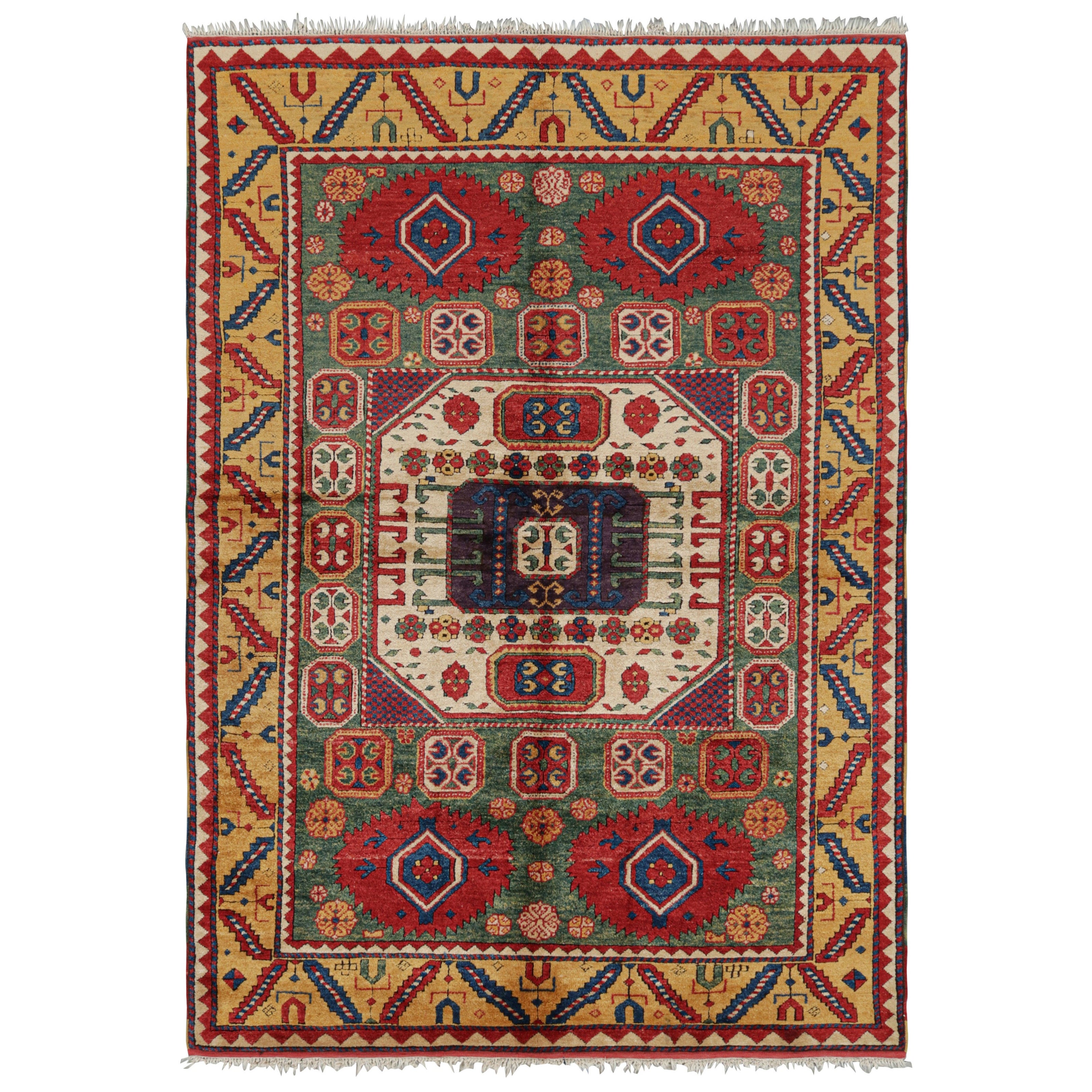 Alfombra Tribal Vintage Verde con Medallones de Colores  Rug & Kilim