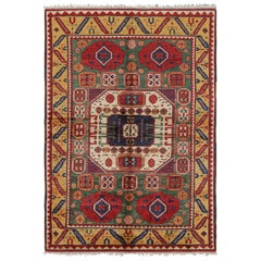 Vintage Tribal Runner in Green with Colorful Medallions  Rug & Kilim