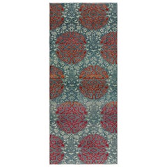 Tappeto vintage Hereke Runner in blu acqua con medaglioni arabescati  Rug & Kilim