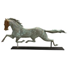 Girouette de chevaux en cuivre patiné et zinc