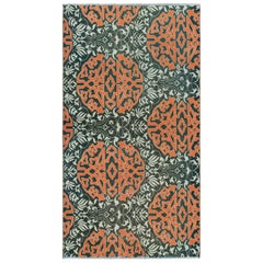 Vintage Hereke Runner Rug in Blue with Orange Arabesque Medallions  Rug & Kilim