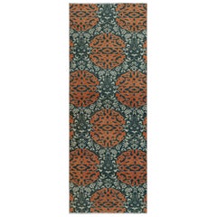 Vintage Hereke Runner Rug in Blue with Orange Arabesque Medallions  Rug & Kilim