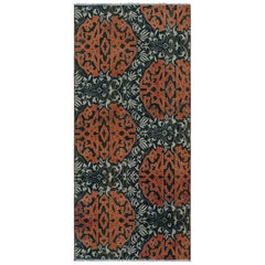 Vintage Hereke Runner Rug in Teal with Orange Arabesque Medallions  Rug & Kilim