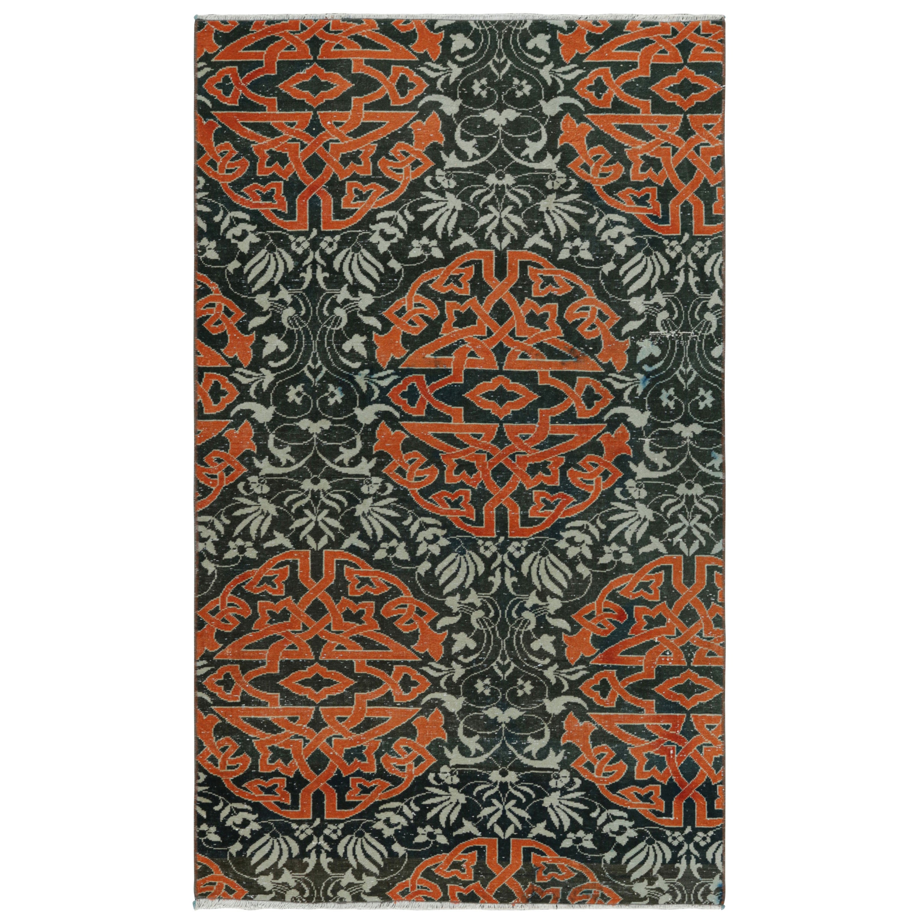 Vintage Hereke Rug in Teal with Orange Arabesque Medallions  Rug & Kilim
