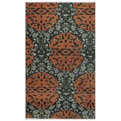 Vintage Hereke Rug in Teal with Orange Arabesque Medallions  Rug & Kilim