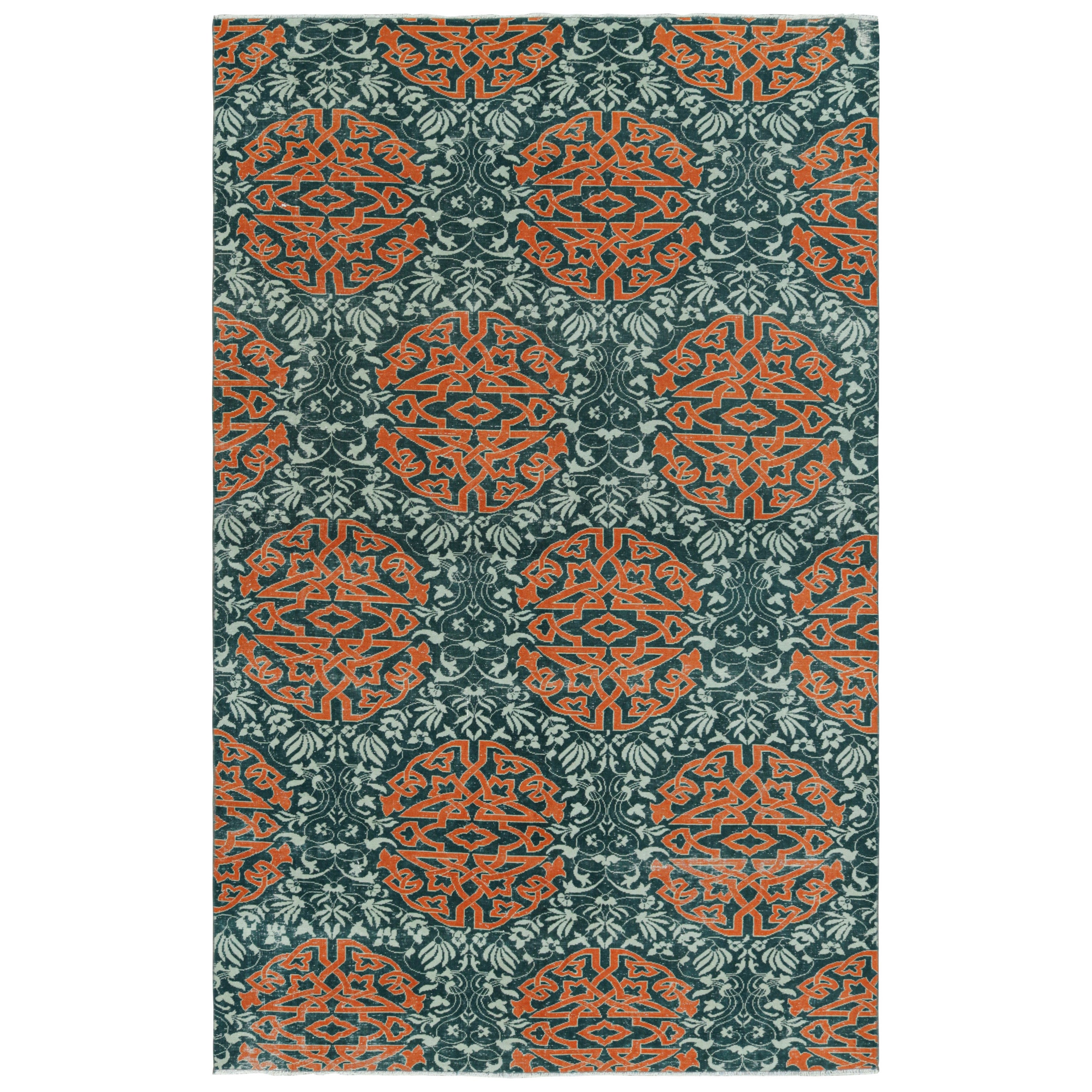 Tappeto vintage Hereke in verde acqua con medaglioni arabescati arancioni  Rug & Kilim