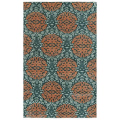 Tappeto vintage Hereke in verde acqua con medaglioni arabescati arancioni  Rug & Kilim