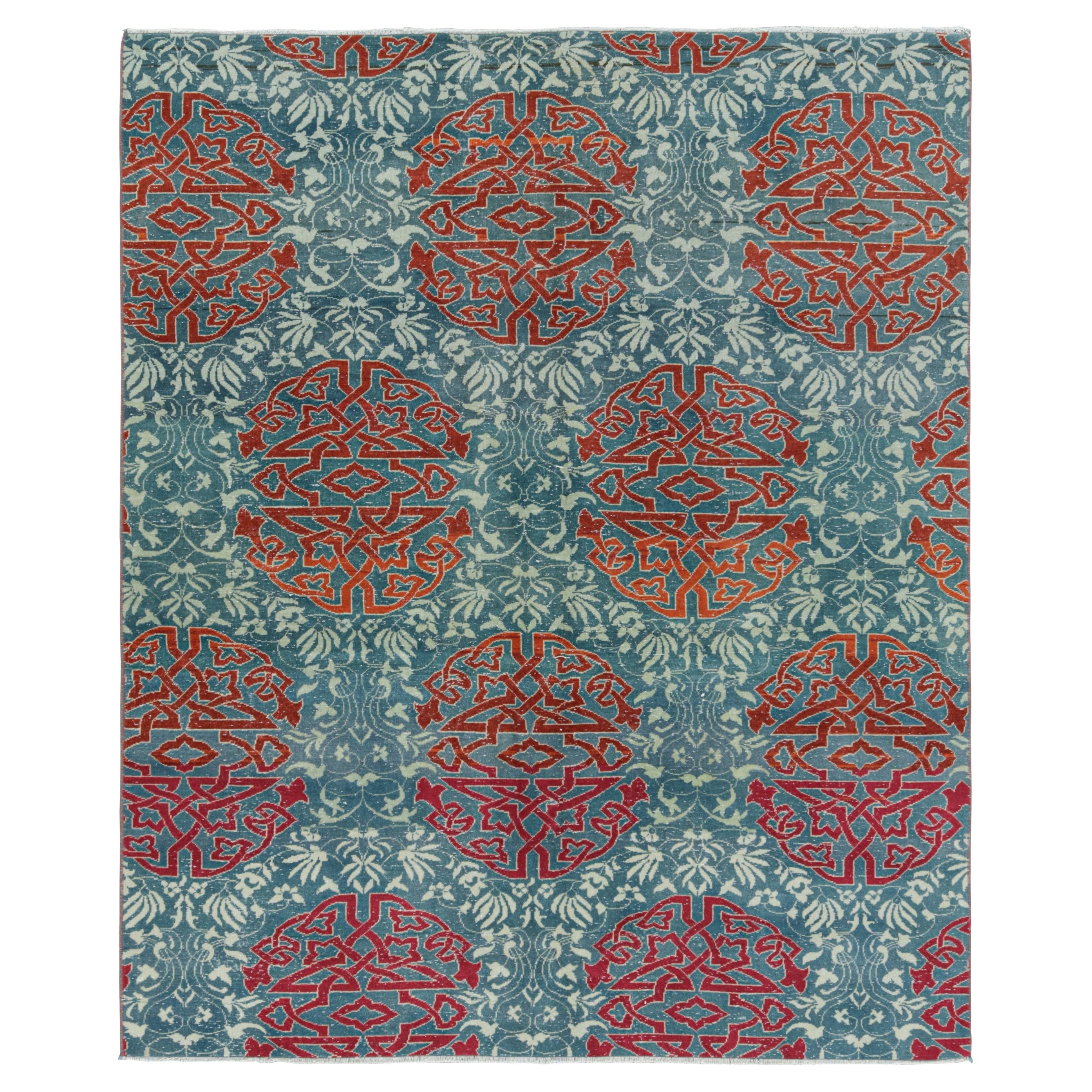 Tappeto vintage Hereke in blu verde acqua con medaglioni arabescati rossi  Rug & Kilim in vendita