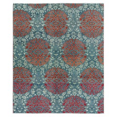 Vintage Hereke Rug in Teal Blue with Red Arabesque Medallions  Rug & Kilim