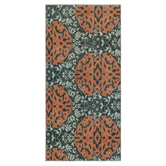 Vintage Hereke Runner Rug in Teal with Orange Arabesque Medallions  Rug & Kilim
