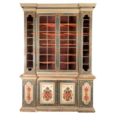 Handbemalter italienischer Schrank mit Originalglas aus dem 18. Jahrhundert