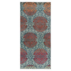 Tappeto vintage Hereke Runner in blu acqua con medaglioni arabescati  Rug & Kilim