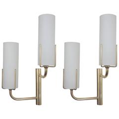 Pair of 1950s Asymmetrical Sconces in Brass by Stilnovo