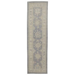 Tapis de course turc Oushak Tapis gris géométrique en laine fait à la main 2'9" x 9'11"