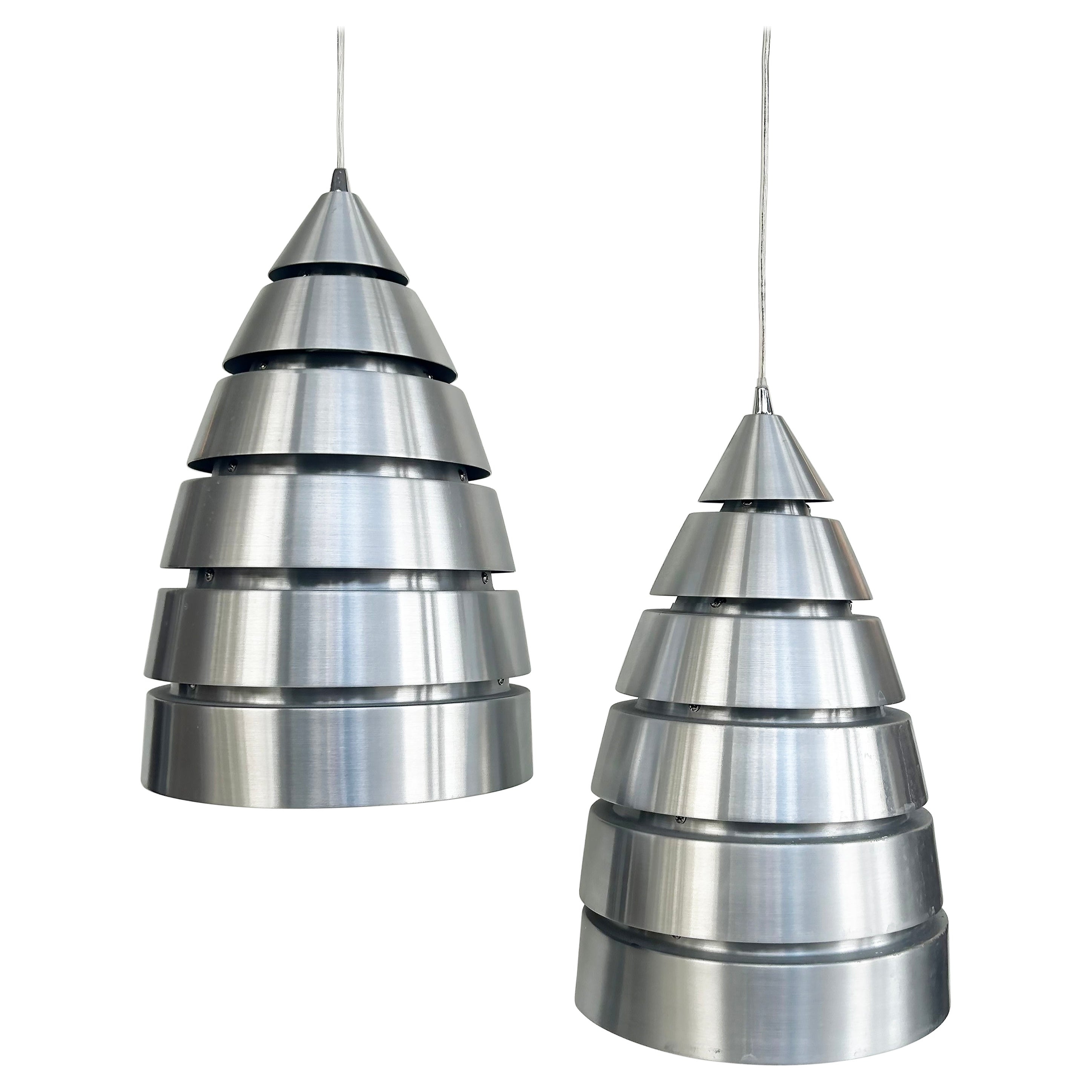 French Brushed Aluminum Pendant Light Fixtures, Canopy,  Standard Sockets For Sale
