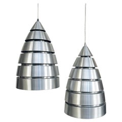 Französische Pendelleuchten aus gebürstetem Aluminium, Baldachin,  Standard-Steckdosen