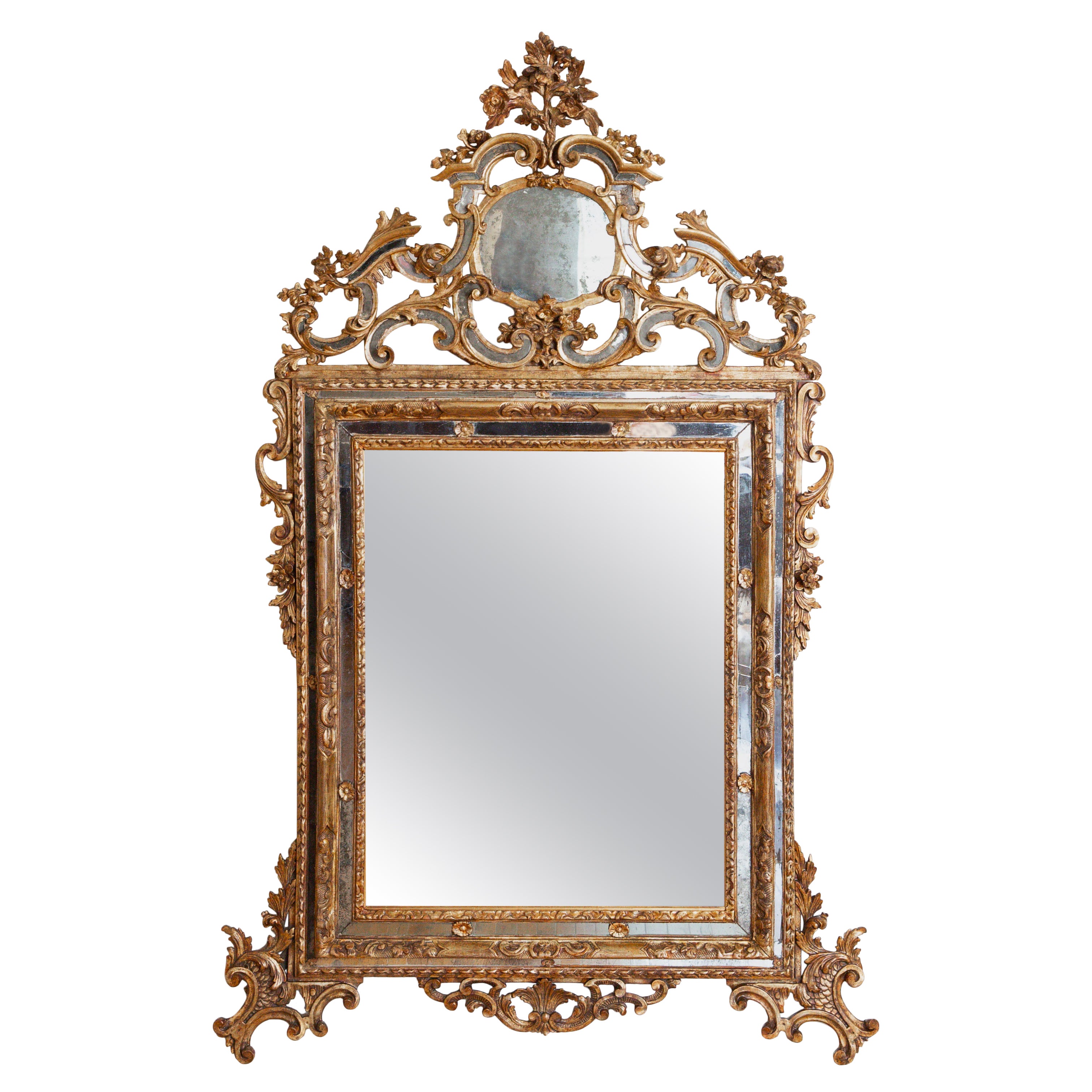Italian, Piemontese, Carved Giltwood Mirror, mid 18th century