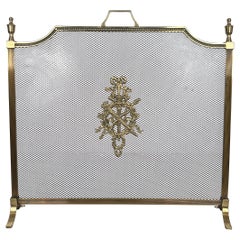 Brass Fireplace Screen with Mesh Richely Decorated by Maison Jansen