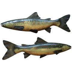 Vintage Two Huge Metal Fish Wall Decoration