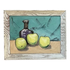 Vintage Boho Original Bodegón de Manzanas Óleo sobre tabla