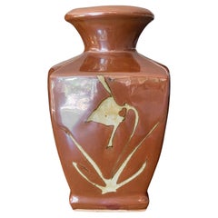 Shoji Hamada Mingei Kakiyu Kaki Persimmon-Glasur-Vase Original signiert Siegelverpackung