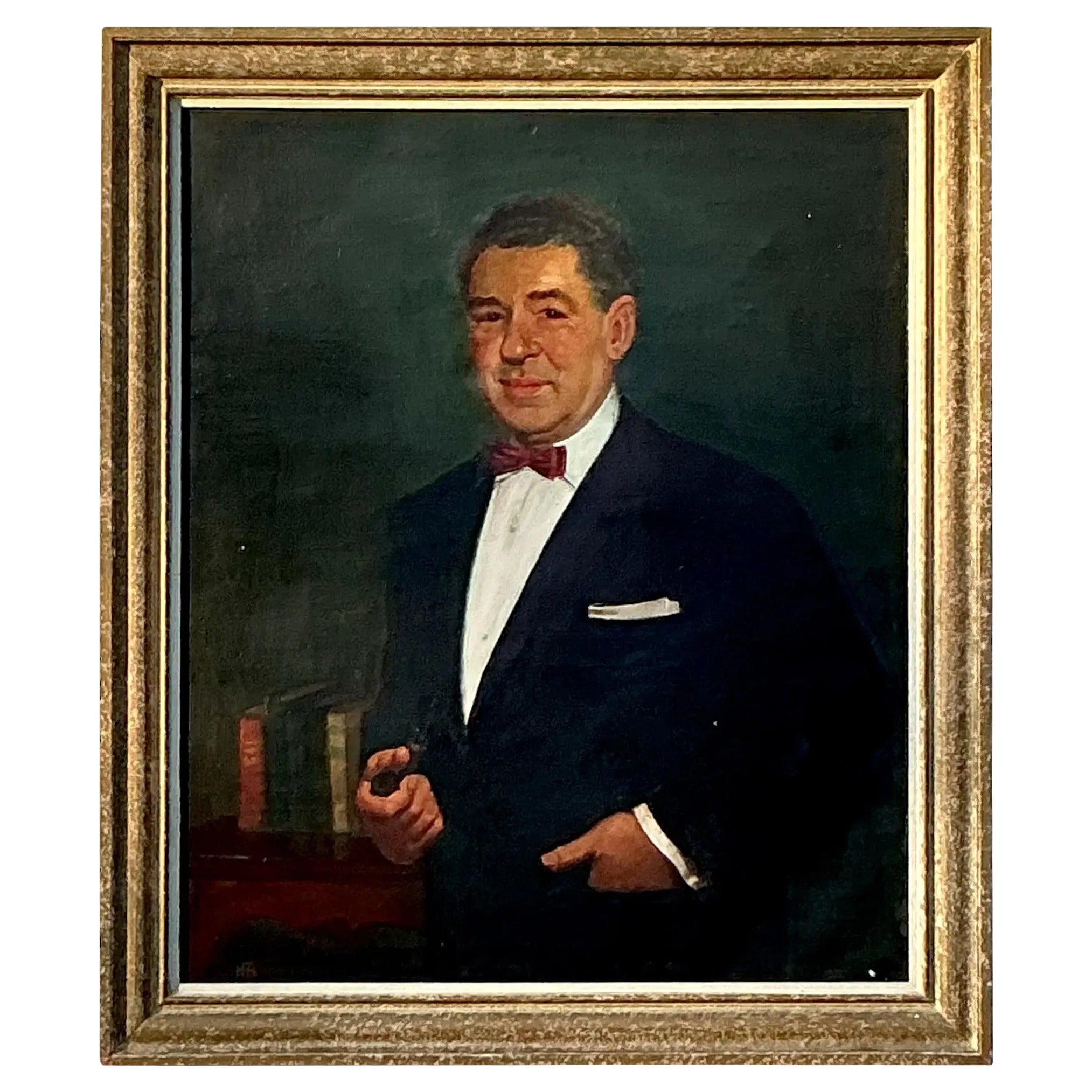 Vintage Regency Original Oil Portrait on Canvas For Sale at 1stDibs
