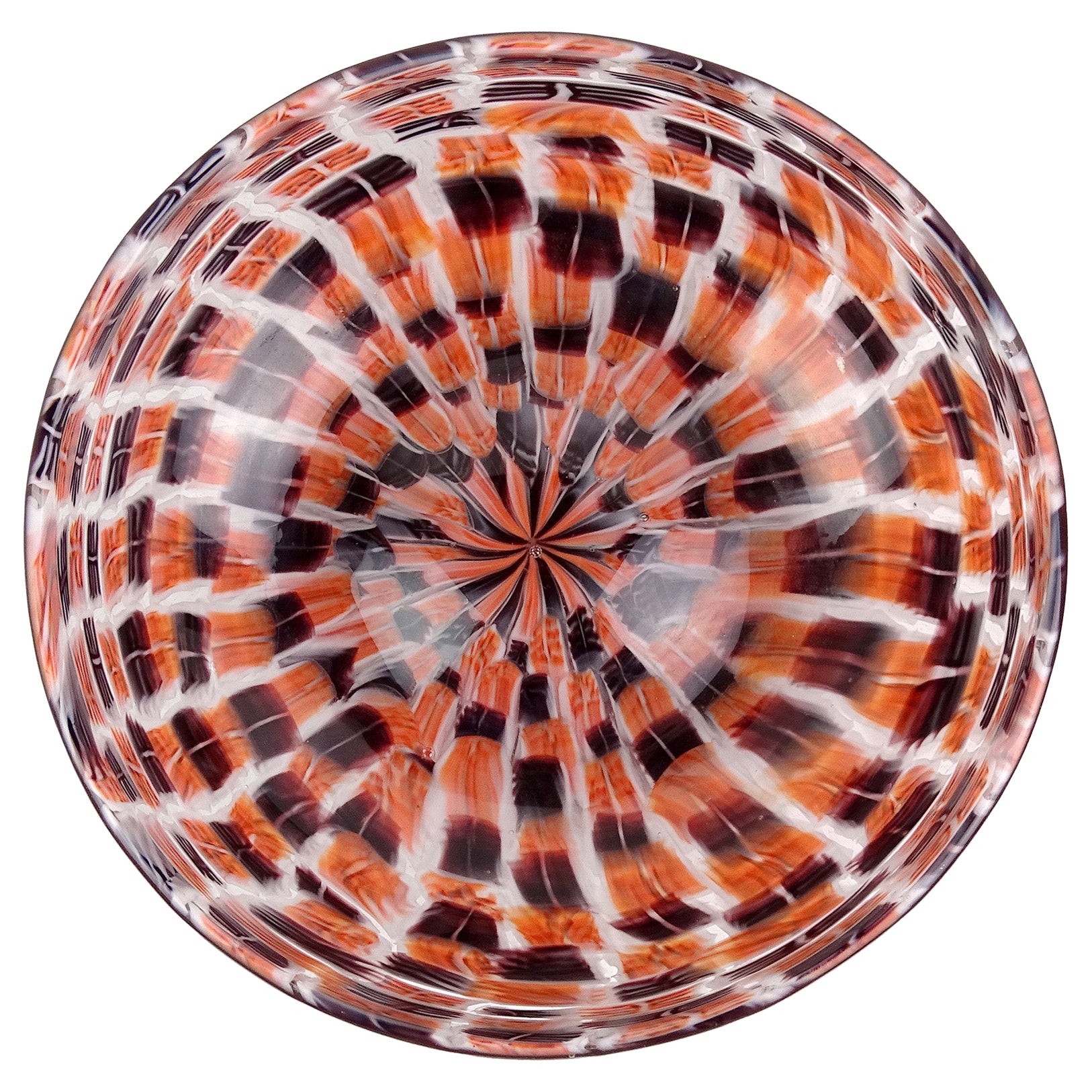Grand bol en verre d'art italien Venini Murano Riccardo Licata Mosaïque orange noire en vente