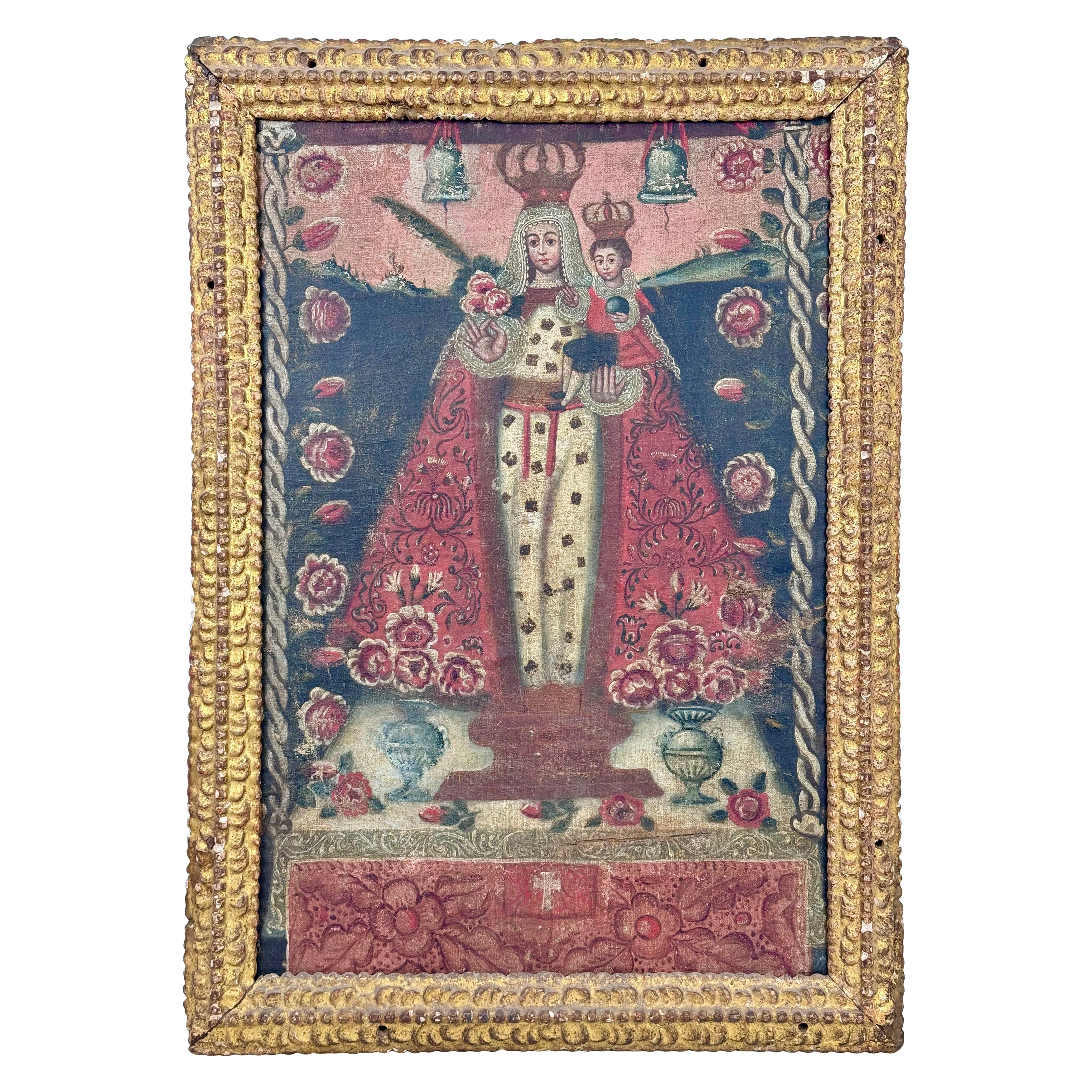 Cuzco School Oil on Canvas Madonna and Child 18th Century