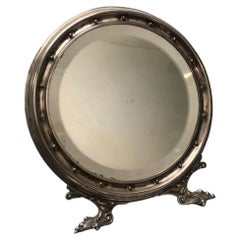 Espejo de mesa inglés victoriano de latón plateado, ca. 1880
