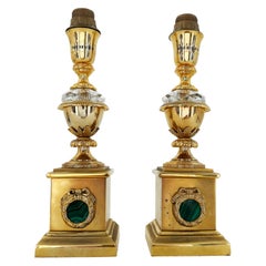 Tischlampen aus vergoldeter Bronze, Kristall und Malachit von Laudarte SRL, Italien, Paar