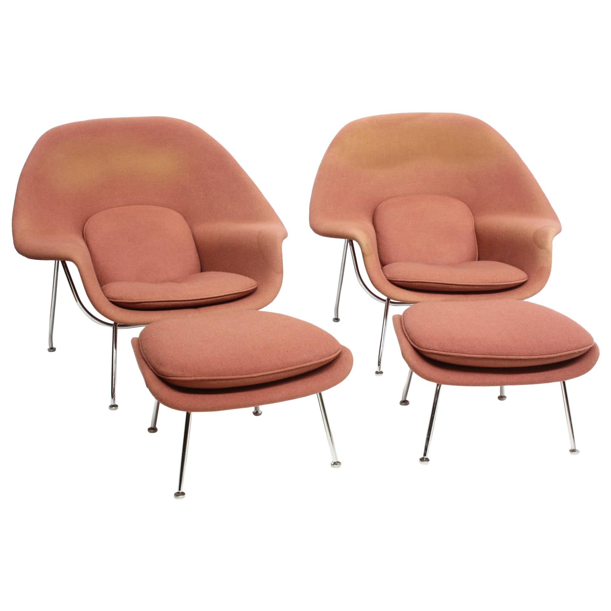Pair of Eero Saarinen Womb Chairs and Ottomans for Knoll