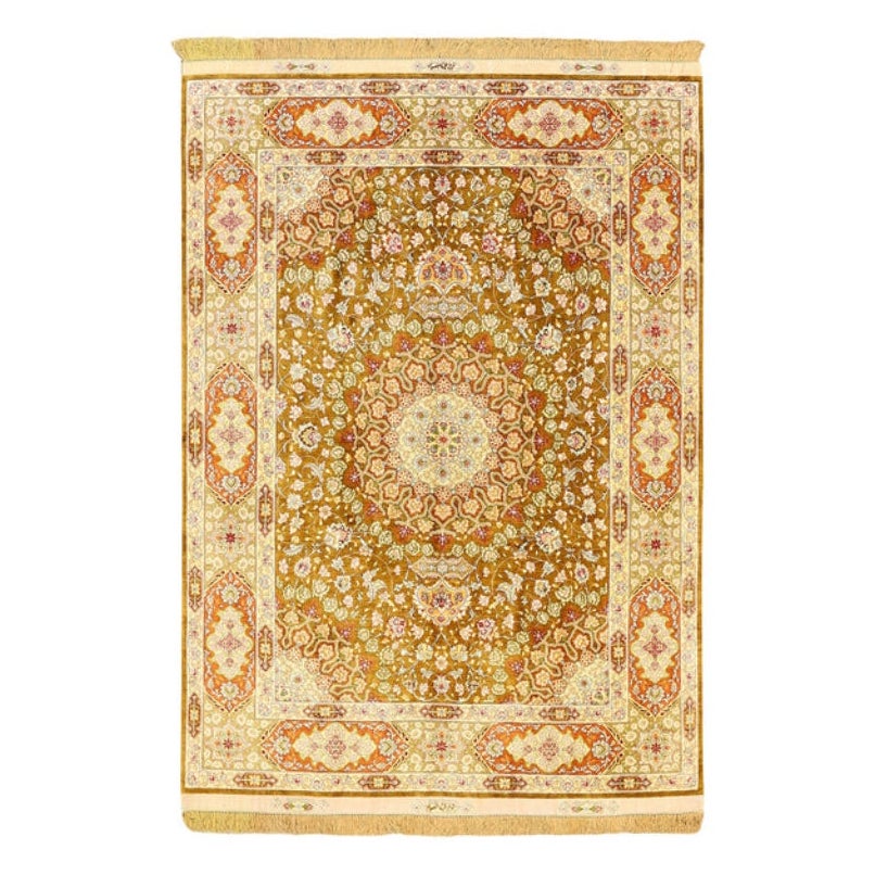 New Persian Tabriz Rug in Pure Silk - Size: 7'4x5'1