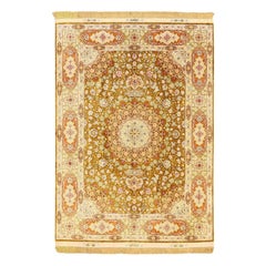 New Persian Tabriz Rug in Pure Silk - Size: 7'4x5'1