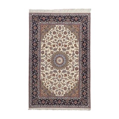 New Persian Isfahan Center Medallion Rug in Kork and Silk - Size:6'7 X 9'11