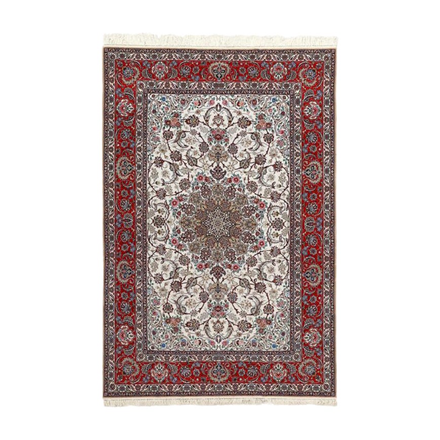 New Persian Isfahan Rug in Kork and Silk- Size: 6'7 X 9'11