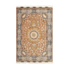 Nouveau tapis persan Tabriz en corail et soie - Taille : 9'11 X 6'7