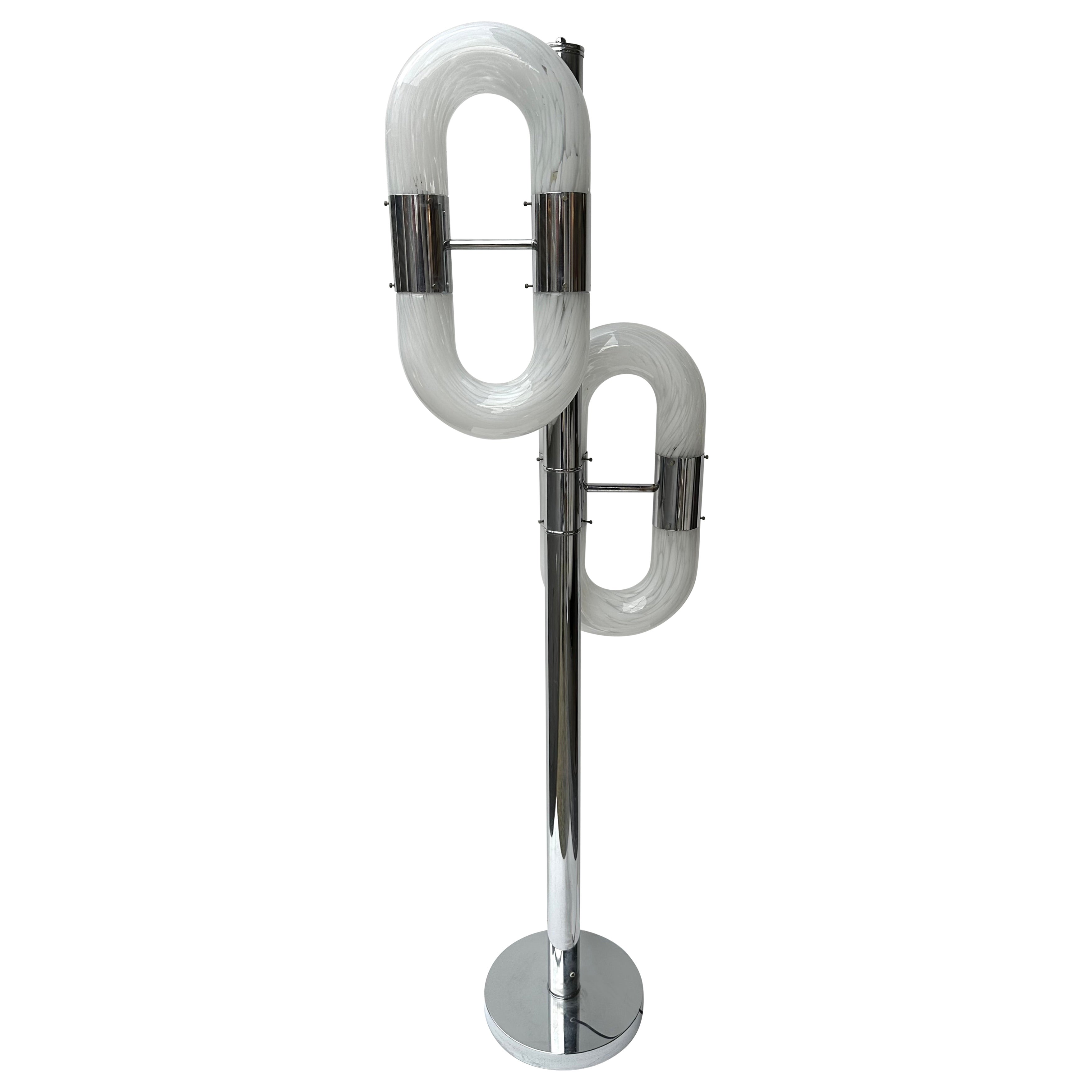 Metal Chain Floor Lamp Murano Glass by Aldo Nason for Mazzega, Italy, 1970s