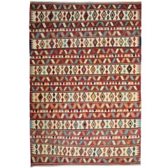 Used Rug, Vintage Oriental Rug, Striped Kilim Rug Caucasian Handmade Carpet