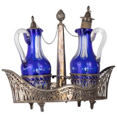 Antique Silver Gondola Venice Cobalt Blue Silver Cruet 19 Century